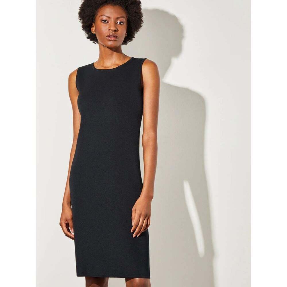Ming Wang Black Sleeveless Knit Sheath Dress Crew Neck Stretch Career Women PM